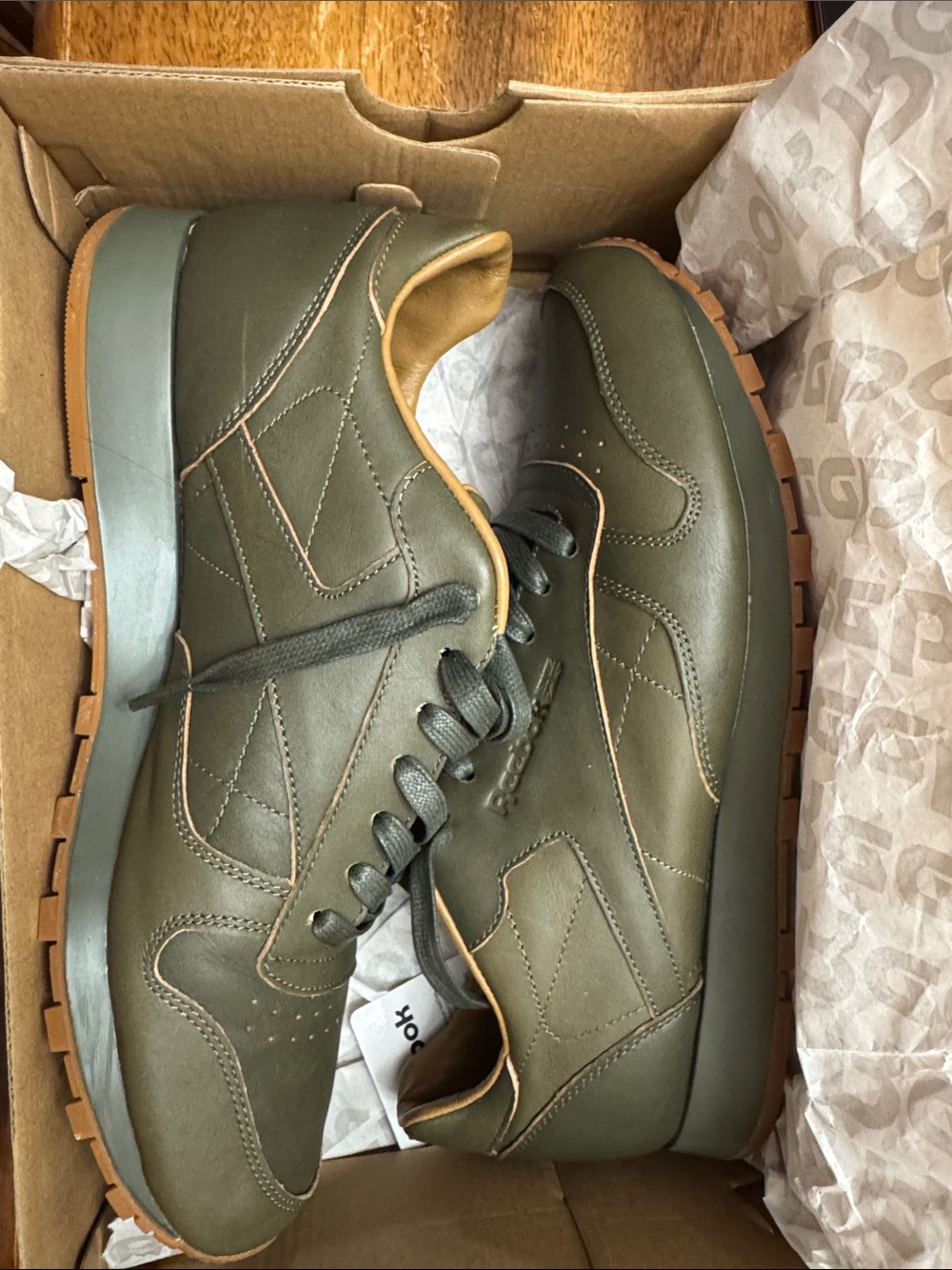 Kendrick Lamar Reebok Olive Green Low-Top Sneakers with Tan Trim